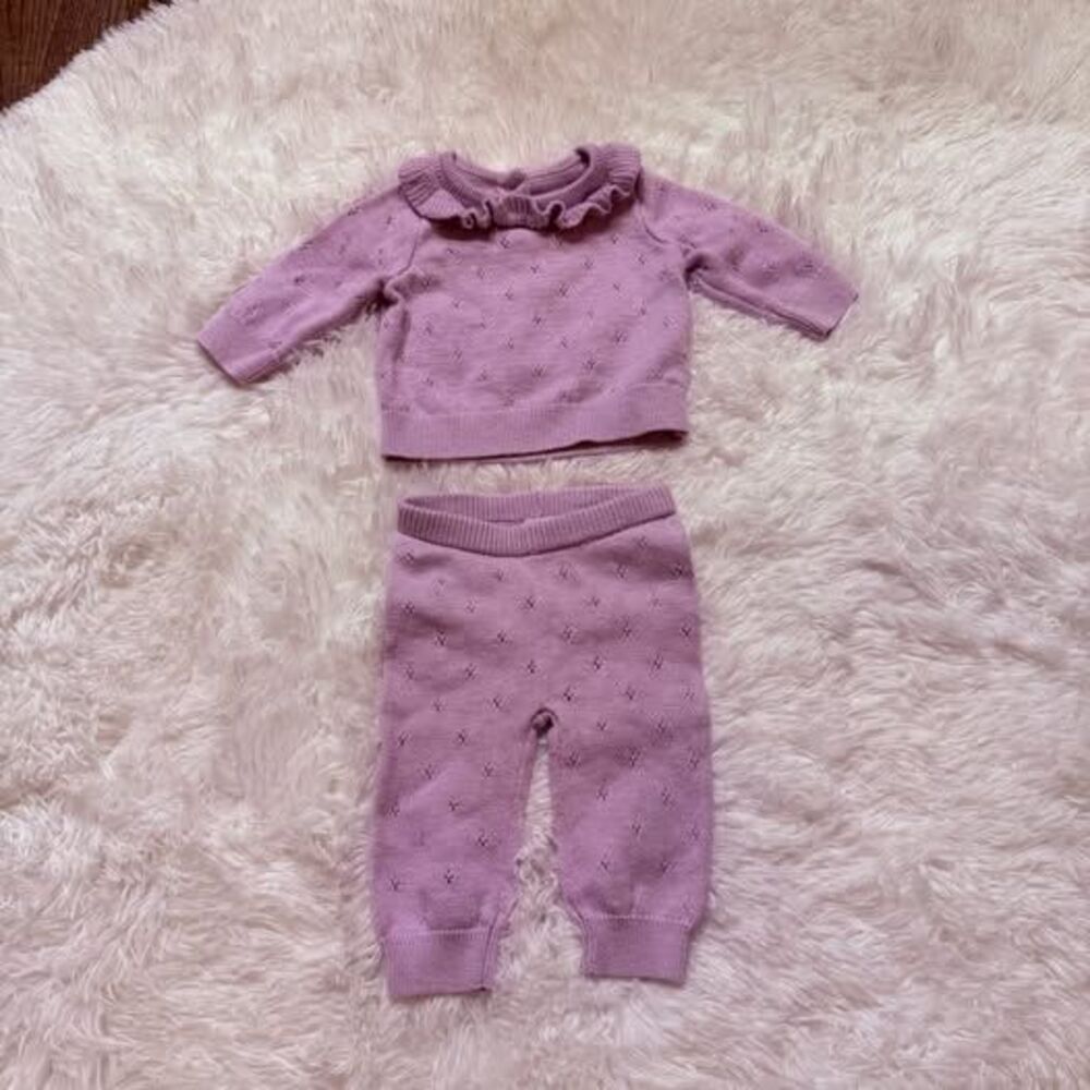 Baby Knit Sweater Set 0-3 Months Purple Ruffle Collar Outfit – Baby Gap